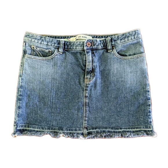 Vintage Y2K GAP Stretch Mini Jean Skirt Size 16 Distressed Frayed Hem Grunge - Picture 1 of 11